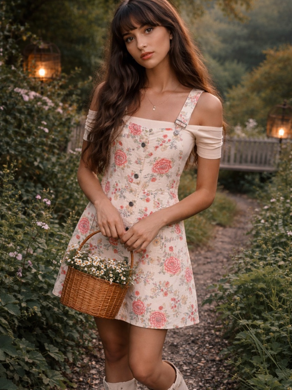 Love Fire Floral Pinafore Dress Medium NWT | Cottagecore Button Front